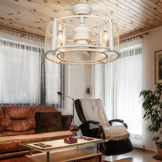 Costway 20" White Caged Bladeless Ceiling Fan with Light Reversible Motor and Remote Control