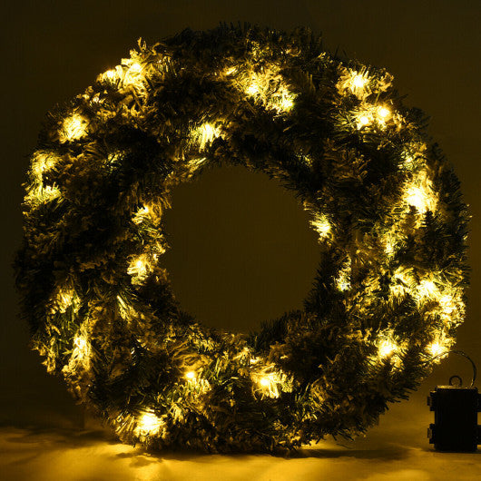 Costway 24" Pre-Lit Cordless Artificial Snow Flocked Christmas Pine Wreath with LED lights