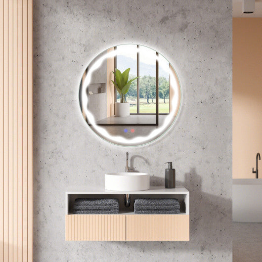 Costway 24" Round Wall Mirror with 3-Color LED Lights and Smart Touch Button