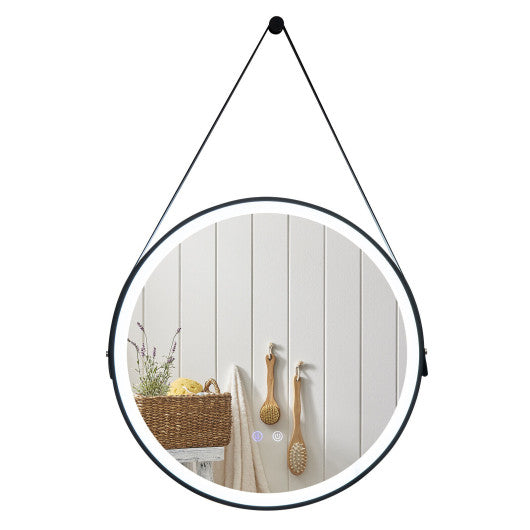 Costway 24" Round Wall-mounted Mirror with 3 Color LED Lights and Anti-Fog Function