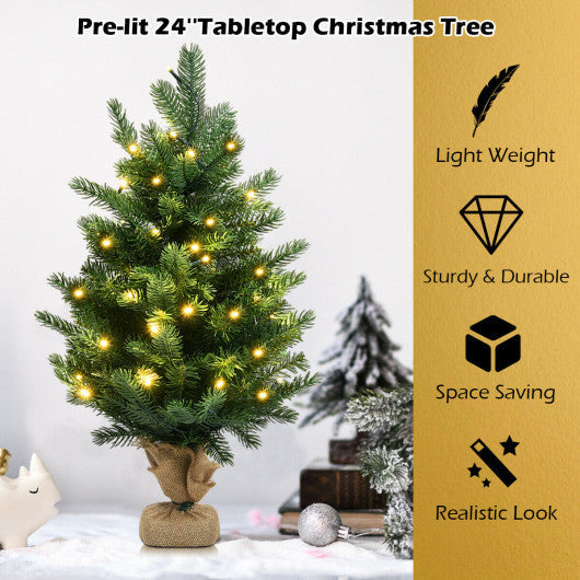 Costway 24" Tabletop Fir Artificial Christmas Tree with LED Lights