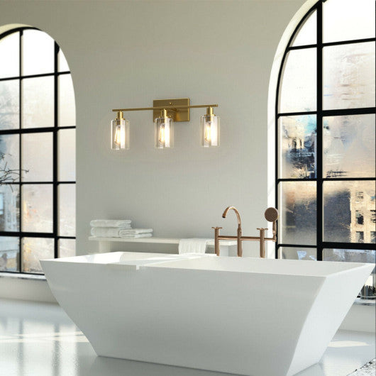 Costway 3-Light Golden Modern Bathroom Wall Sconce with Clear Glass Shade