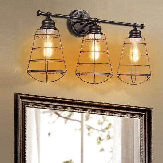 Costway 3-Light Vanity Lamp Bathroom Fixture with Metal Wire Cage