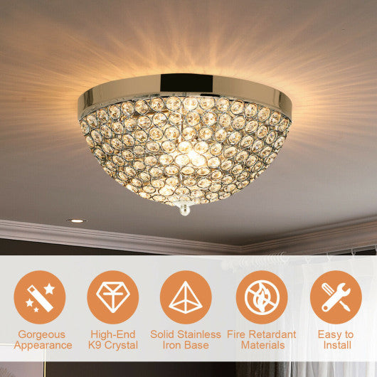 Costway 3 Lights Living Room Crystal Ceiling Light Fixture