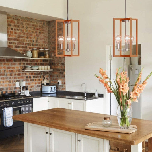 Costway 3-Lights Modern Industrial Hanging Pendant Lamp with Iron Square Lamp Shade