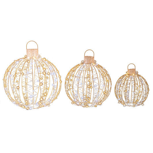 Costway 3 Pack Golden Christmas LED Light Balls with Cable Ties and 6 Stakes