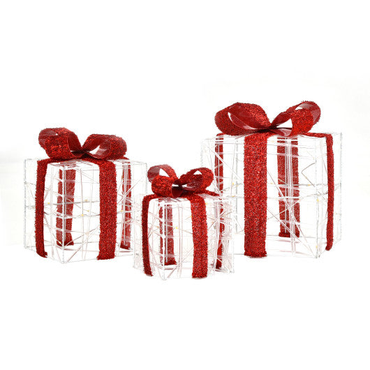 Costway 3 Pieces Christmas Lighted Gift Boxes Decorations with 60 LED Lights for Indoor and Outdoor