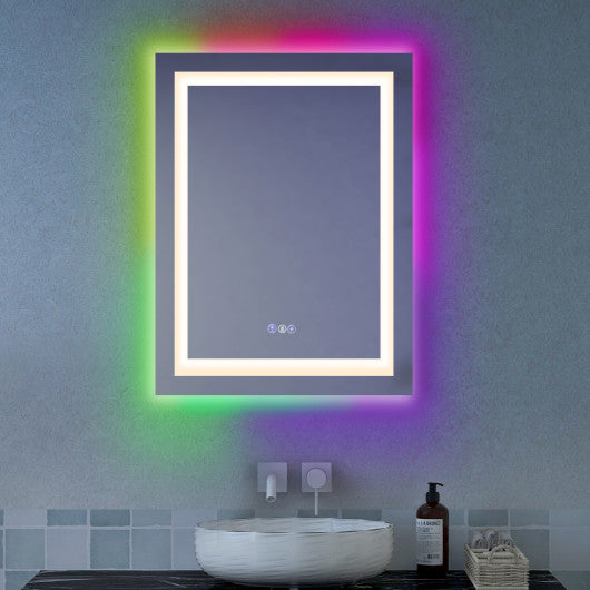 Costway 32" x 24" Bathroom Anti-Fog Wall Mirror with Colorful Light