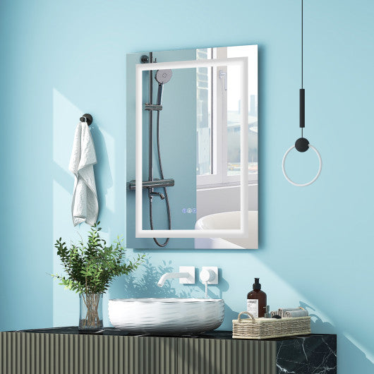 Costway 32" x 24" Bathroom Anti-Fog Wall Mirror with Colorful Light