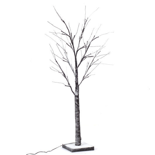 Costway 4' 48 LED Christmas Brown Birch Snow Tree LED Light Warm Decorative Festival Party