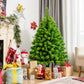 Costway 4.5' Pre-Lit Hinged Christmas Tree Green Flocked with 392 Tips and 150 LED Lights