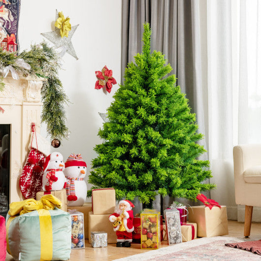 Costway 4.5' Pre-Lit Hinged Christmas Tree Green Flocked with 392 Tips and 150 LED Lights