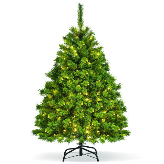 Costway 4.5' Pre-Lit Hinged Christmas Tree Green Flocked with 392 Tips and 150 LED Lights