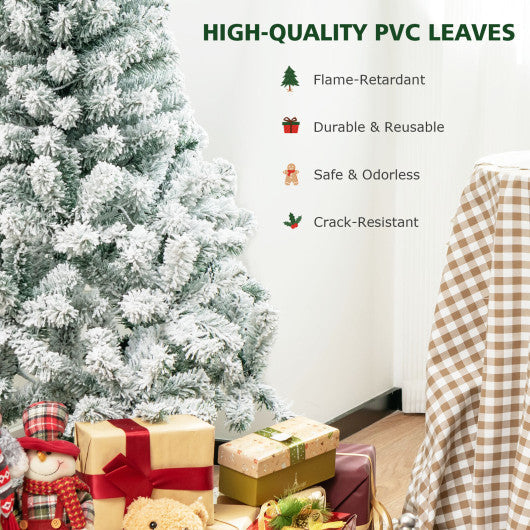 Costway 4.5' Pre-Lit Premium Snow Flocked Christmas Tree with 150 Lights