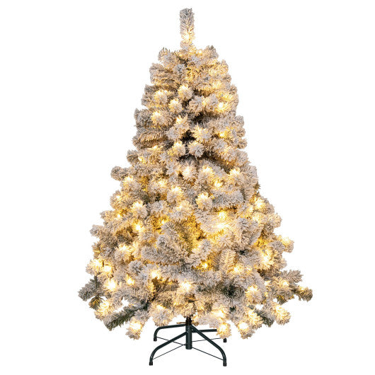 Costway 4.5' Pre-Lit Premium Snow Flocked Christmas Tree with 150 Lights