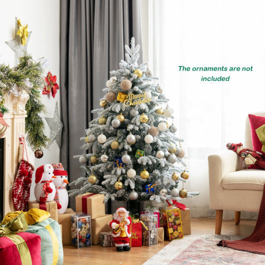 Costway 4.5' Pre-Lit Snow Flocked Hinged Artificial Christmas Tree with 120 LED Lights