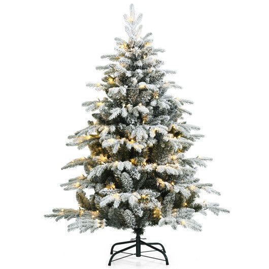 Costway 4.5' Pre-Lit Snow Flocked Hinged Artificial Christmas Tree with 120 LED Lights