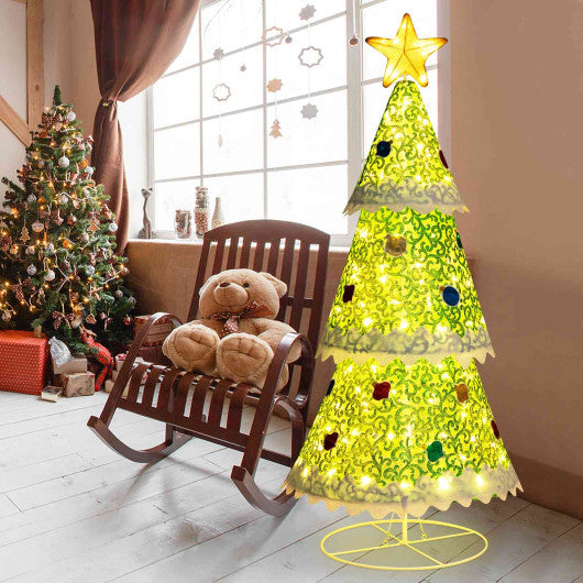 Costway 4.6' Green Pre-Lit Pop-up Christmas Tree with 110 Warm Lights