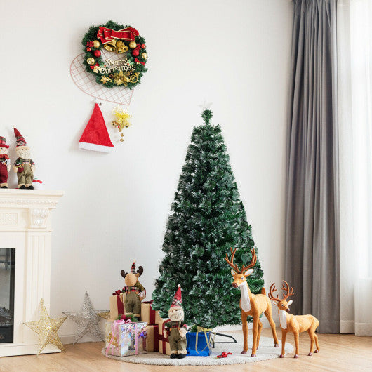 Costway 5' / 6' Pre-Lit Fiber Double-Color Lights Optic Christmas Tree-6'