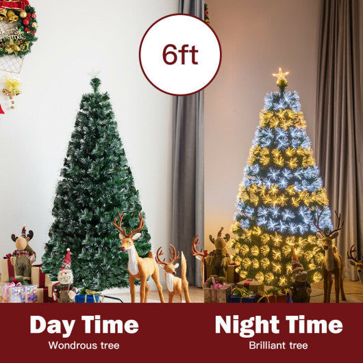 Costway 5' / 6' Pre-Lit Fiber Double-Color Lights Optic Christmas Tree-6'