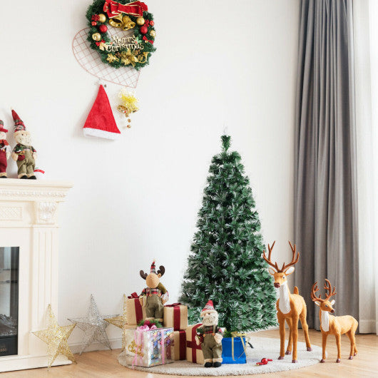 Costway 5' / 6' Pre-Lit Fiber Double-Color Lights Optic Christmas Tree-6'