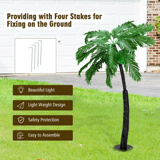 Costway 5' Artificial Lighted Palm Tree with LED Lights and Metal Base