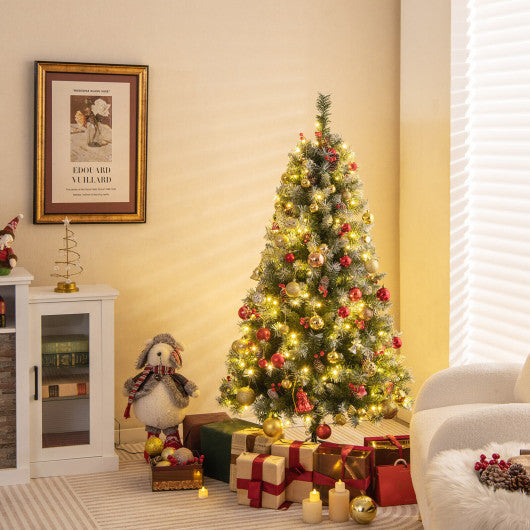 Costway 5' Hinged Christmas Tree with 450 PVC Branch Tips and 200 Warm White LED Lights