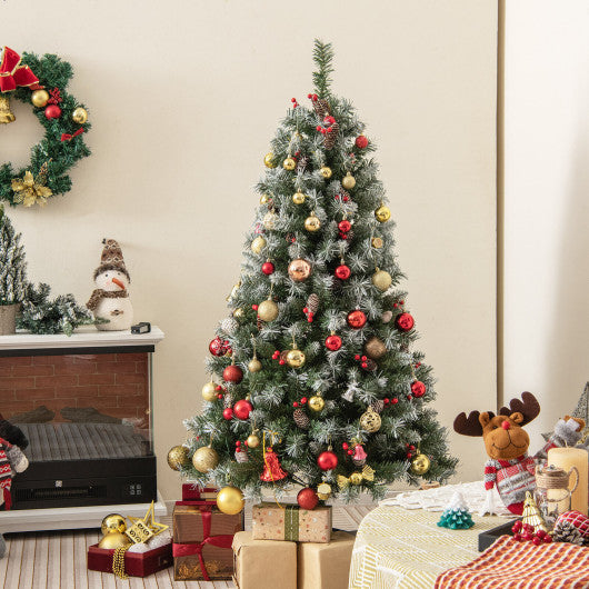 Costway 5' Hinged Christmas Tree with 450 PVC Branch Tips and 200 Warm White LED Lights