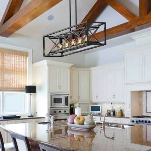 Costway 5-Light Kitchen Island Pendant Light Wood Metal Chandelier