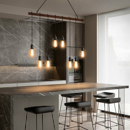 Costway 5-Light Kitchen Island Pendant Light Wood Metal Chandelier