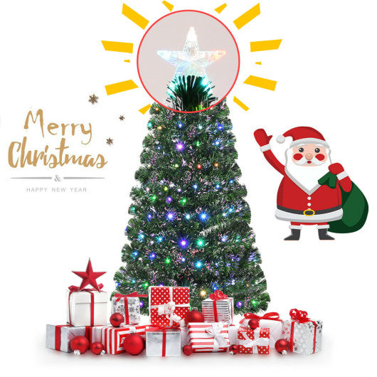 Costway 5' Pre-Lit Fiber Optic Artificial Christmas Tree with LED Lights and Stand