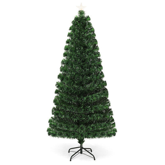 Costway 5' Pre-Lit Fiber Optic Artificial Christmas Tree with LED Lights and Stand