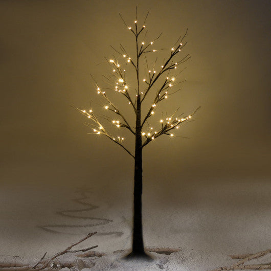Costway 5 ft. 72 LED Christmas Brown Birch Snow Tree LED Light Warm Decorative Festival Party
