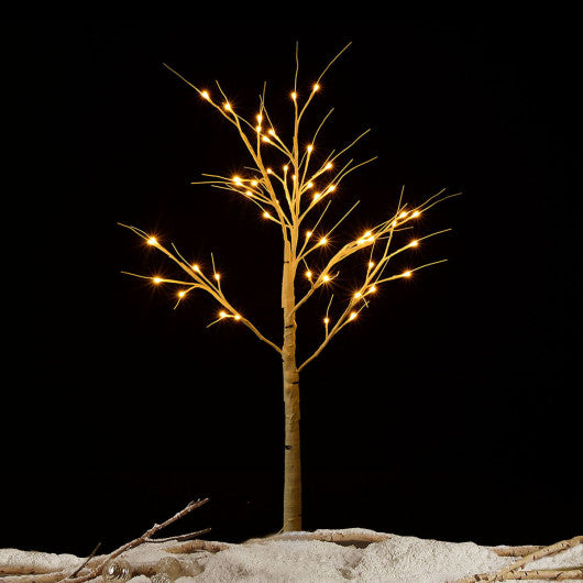 Costway 5 ft. 72 LED Christmas White Birch Snow Tree LED Light Warm Decorative Party Festival