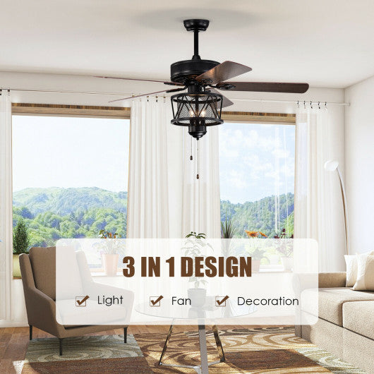 Costway 50" Black Ceiling Fan with Lights Reversible Blades and Pull Chain Control