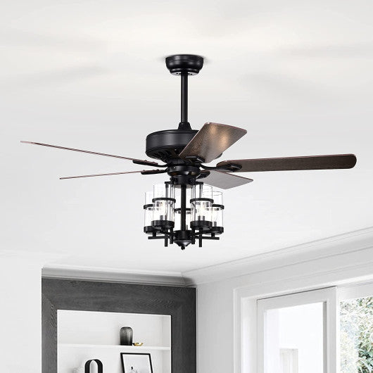 Costway 50" Black Noiseless Ceiling Fan Light with Explosion-Proof Glass Lampshades