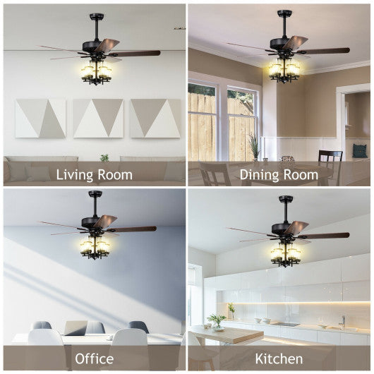 Costway 50" Black Noiseless Ceiling Fan Light with Explosion-Proof Glass Lampshades