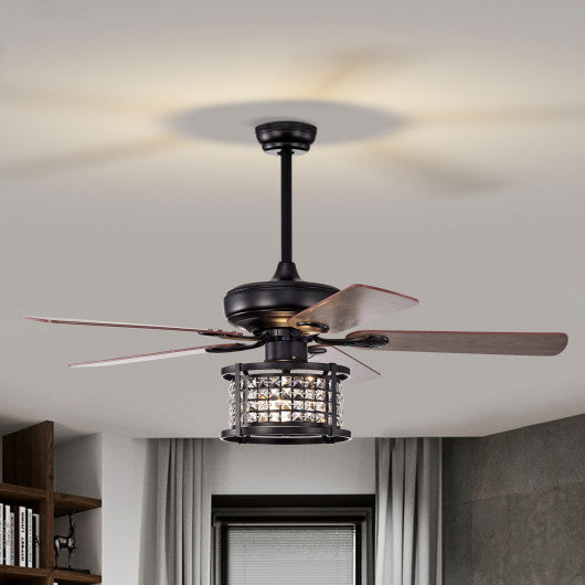 Costway 52" Black 3-Speed Crystal Ceiling Fan Light with Remote Control