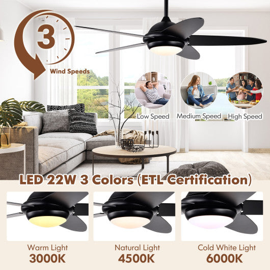 Costway 52" Black Ceiling Fan with Lights and 3 Lighting Colors