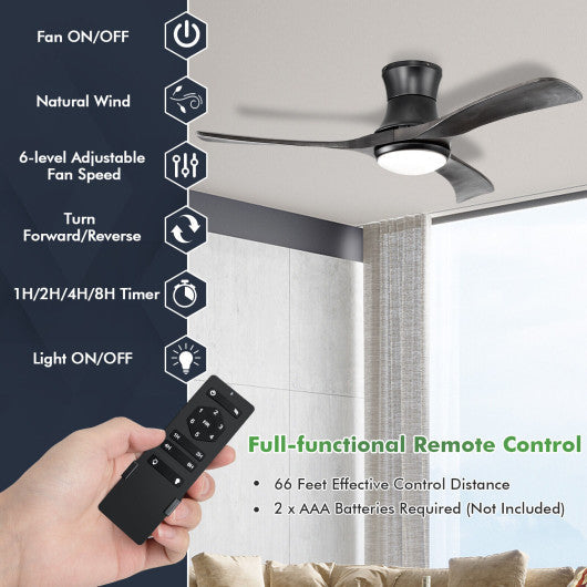 Costway 52" Black Flush Mount Ceiling Fan with LED Light