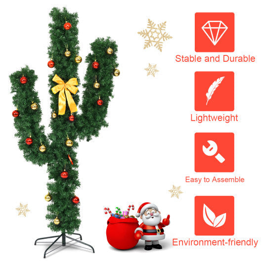 Costway 6' Artificial Cactus PVC Christmas Tree with LED Lights and Ball Ornaments
