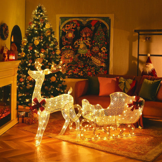 Costway 6' Christmas Lighted Reindeer and Santa's Sleigh Decoration with 4 Stakes