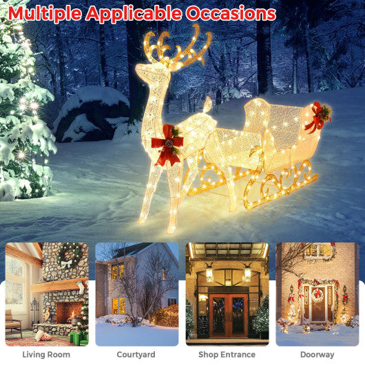 Costway 6' Christmas Lighted Reindeer and Santa's Sleigh Decoration with 4 Stakes