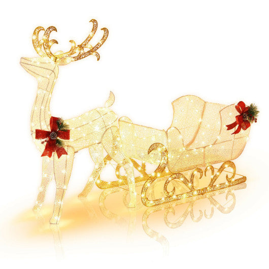 Costway 6' Christmas Lighted Reindeer and Santa's Sleigh Decoration with 4 Stakes