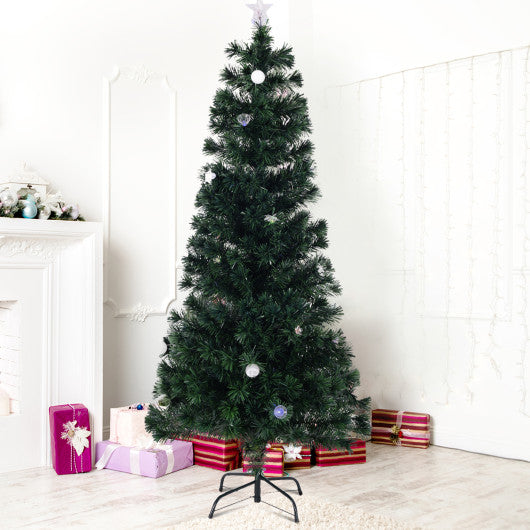 Costway 6' Fiber Optic Artificial Christmas Tree w/ Multicolor Lights & Stand
