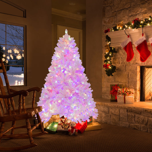 Costway 6' Flocked Artificial Xmas Tree Hinged with 350 LED Lights