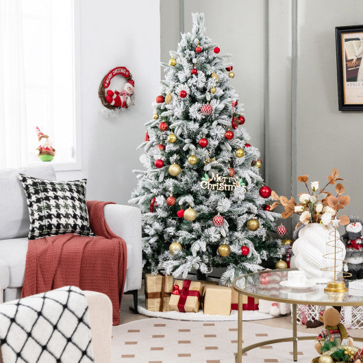 Costway 6' Flocked Christmas Tree with 250 Warm White LED Lights and 752 Mixed Branch Tips