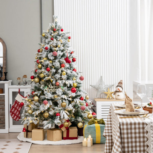 Costway 6' Flocked Christmas Tree with 250 Warm White LED Lights and 752 Mixed Branch Tips