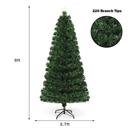Costway 6' Pre-Lit Fiber Optic Artificial Christmas Tree with LED Lights and Stand
