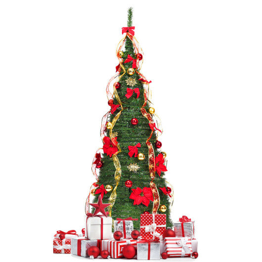Costway 6' Pre-lit Spruce Christmas Tree with Light and Ribbon